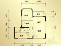 2栋1单元3号户型，2室2厅1卫，约88.77平米
