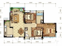 朗逸居户型， 3室2厅2卫1厨， 建筑面积约108.00平米