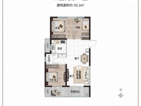 锦艺四季城六期云顶B5户型三室两厅一卫92.2平米
