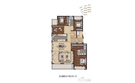 万科美景世阶一期小高层标准层A2户型4室2厅2卫约270平米
