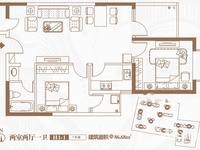 九龙城户型图 7号楼两室两厅一卫H1-1户型 86.68㎡