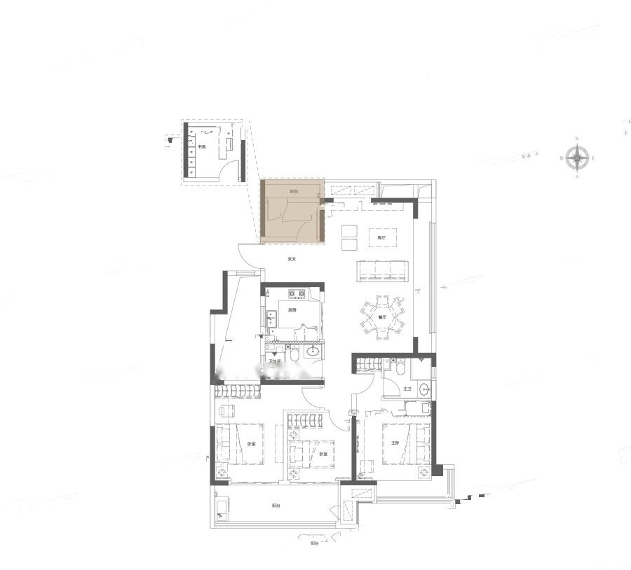保利天汇4室2厅2卫， 建面140平米户型图
